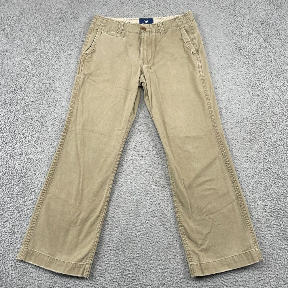American Eagle Pants Mens 34x32 Tan AE Khaki Straight Distressed Chino Cotton